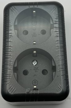 FASKO Doppel-Steckdose, AP, Anthrazit - 250V~/ 16A, Aufputz, Schraubanschluss