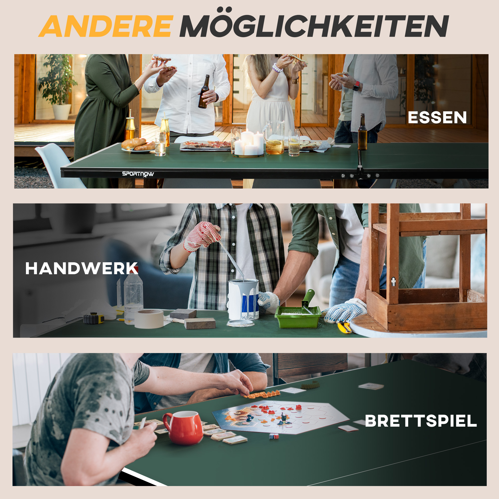 Tischtennisplatte Tischtennis-Set, klappbar, 8 Rollen, inkl. Schläger u. Bälle, 274 cm x 152.5 cm x 76 cm, Grün