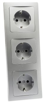 DELPHI Set 3 Steckdosen + 3-fach Rahmen - 250V~/ 16A, Steckanschluss, silber