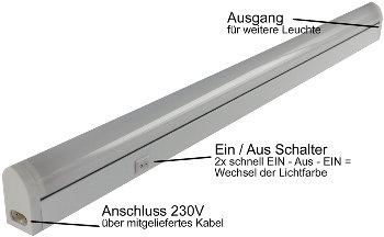 LED Unterbauleuchte "CT-LSW 56" 56cm - 913lm, 8 Watt, 2700K + 4000k schaltbar