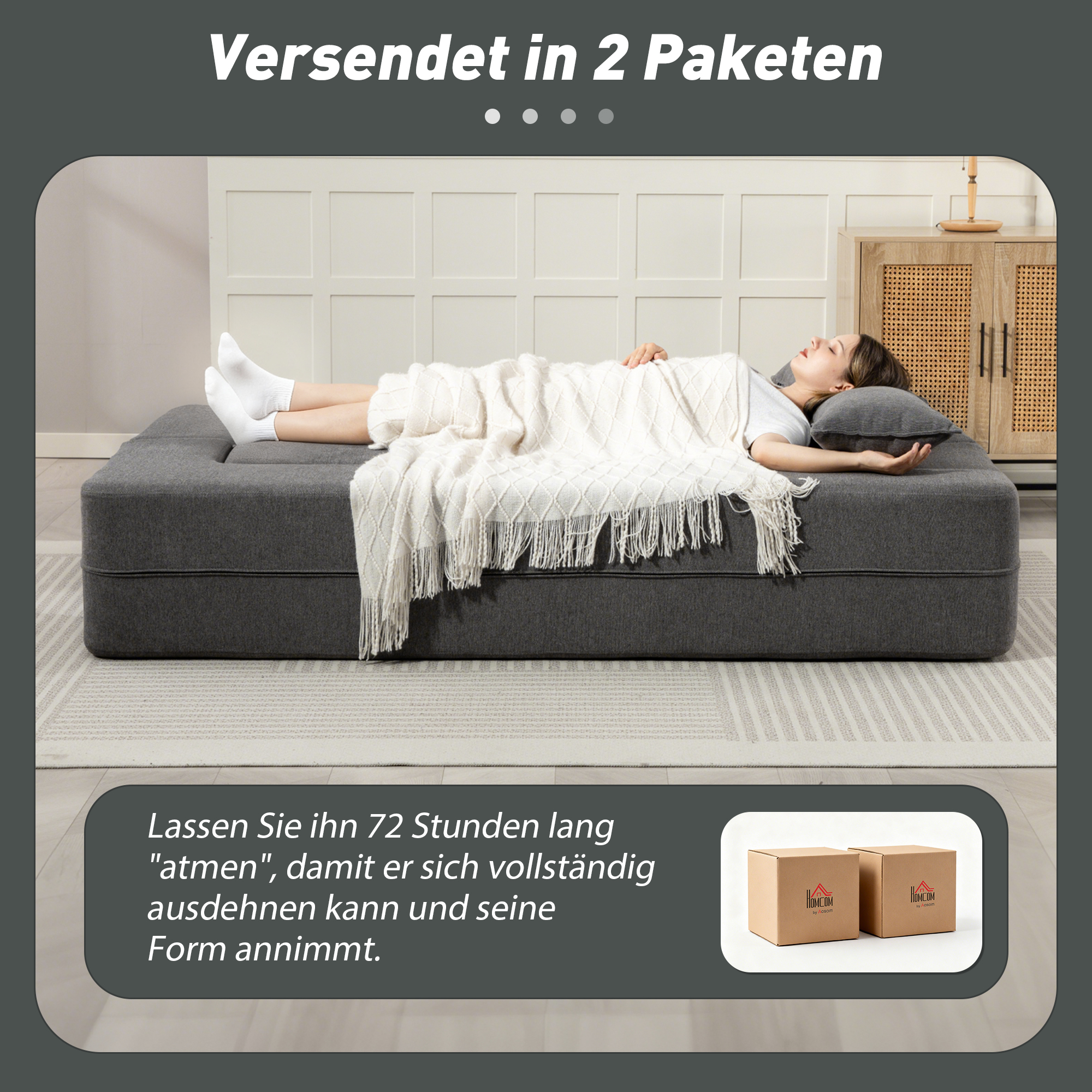 2-Sitzer-Schlafsofa aus Schaumstoff, Schlafcouch mit breiten Armlehnen, 2 Kissen, 360 kg Belastbarkeit, Grau