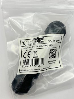 Kabelverbinder 3-polig, IP68, 450V/24A - Klemmanschluss, für Kabel Ø 6-11mm