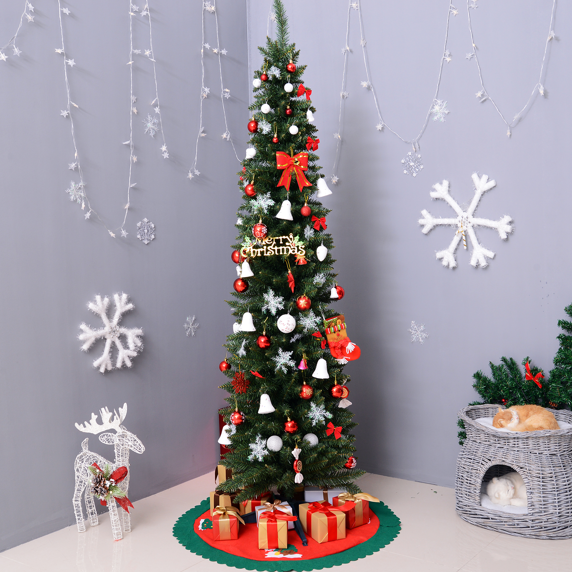 Weihnachtsbaum künstliche Künstliche Tanne Christbaum, inkl Ständer Weihnachtsstern 2,1 m, Grün
