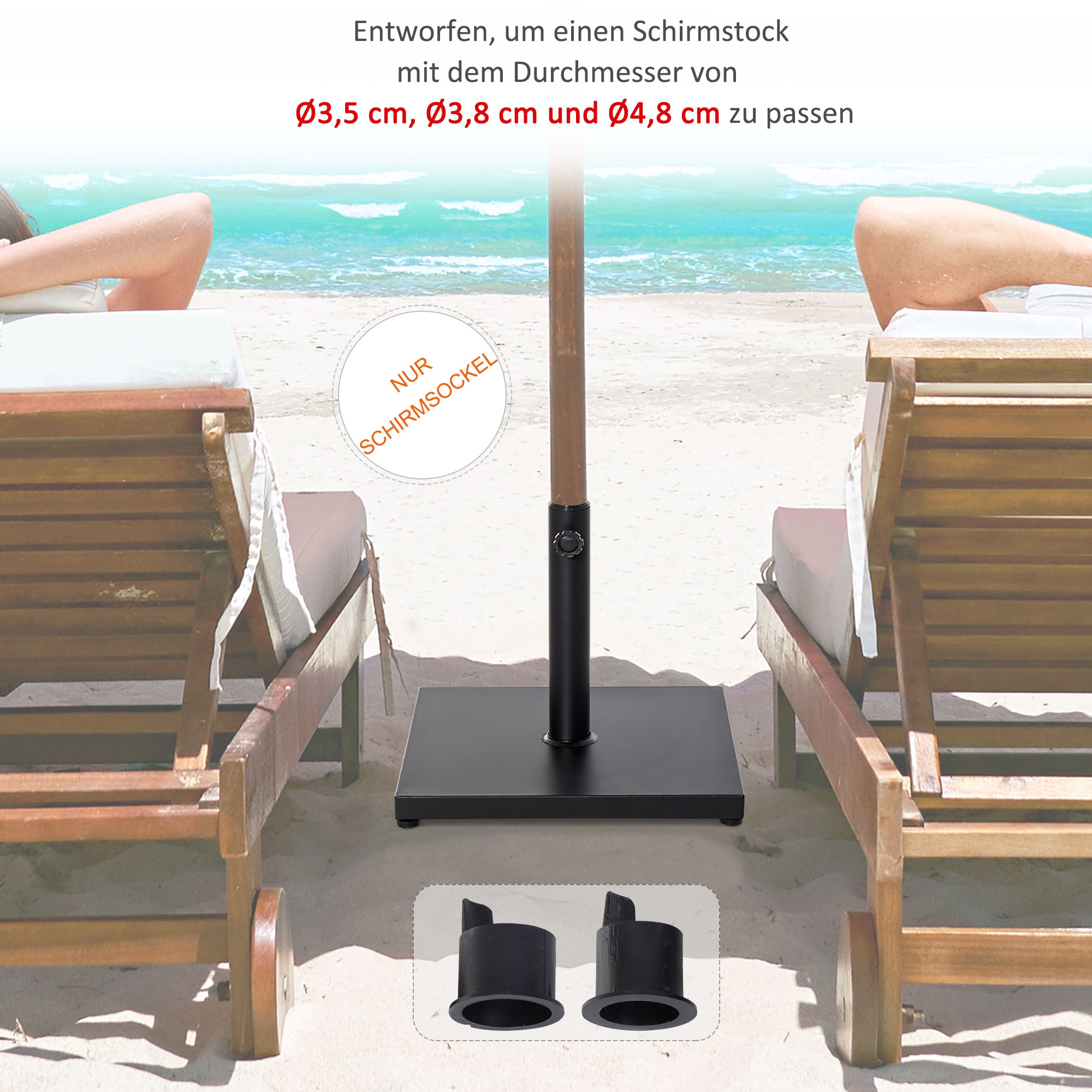Sonnenschirmständer, Schirmhalter, Regenschirm Base, für Ø35 mm, Ø38 mm, Ø48 mm, Metall, Schwarz, 45 x 45 x 39 cm