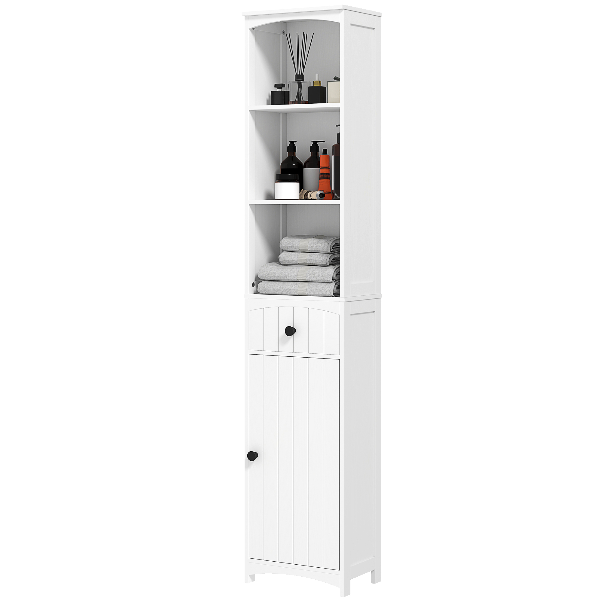 Badezimmerschrank mit 3 Regalen, 1 Schublade, robust, MDF, Weiß Badezimmerschrank mit 3 Regalen, 1 Schublade, robust, MDF, Weiß