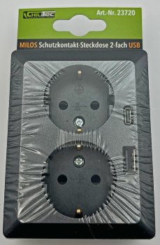 MILOS Schutzkontakt-Steckdose 2-fach - 250V~/ 16A, 1x UP, USB A+C/PD, anthrazit