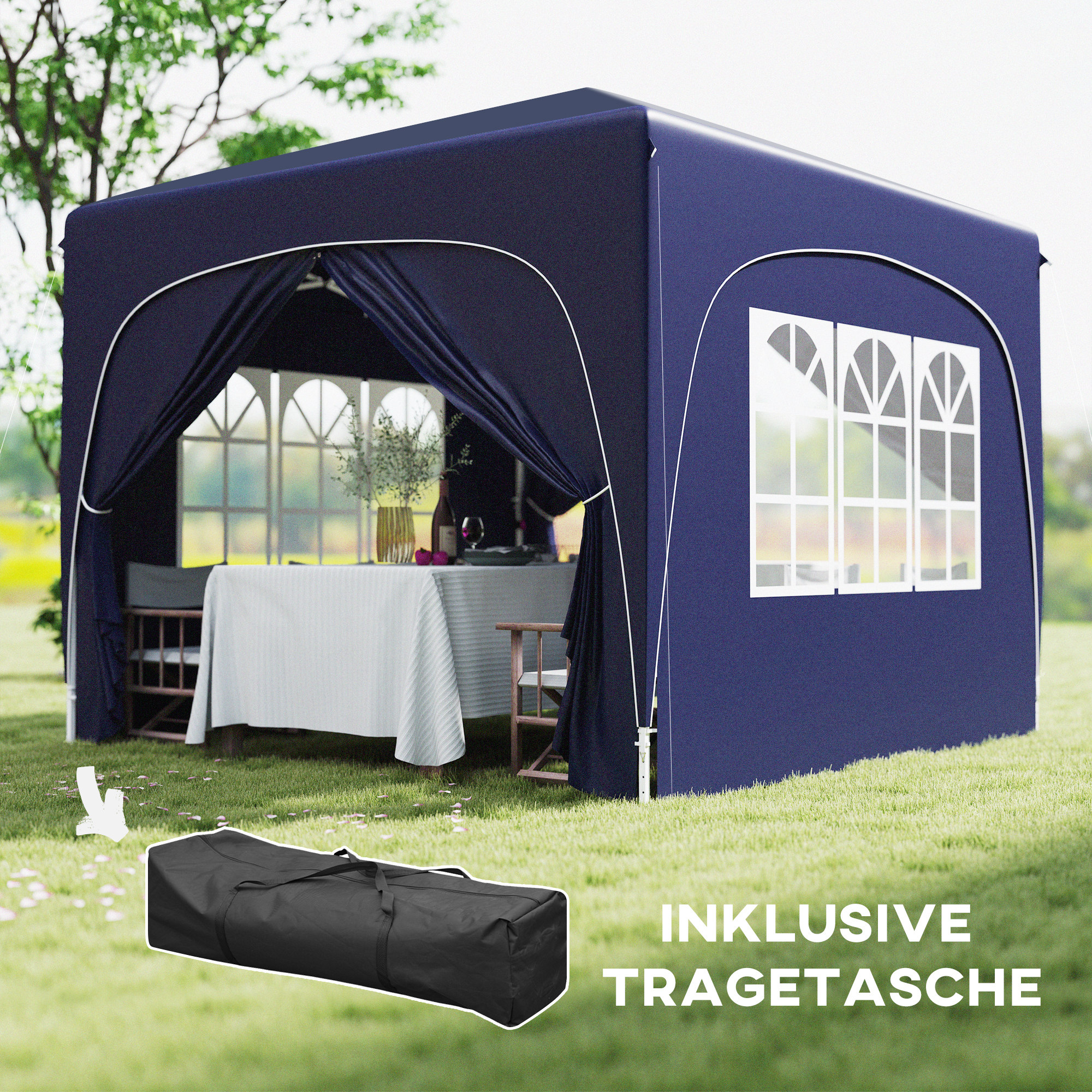 3 x 3 m Pavillon, Pop-up Gartenzelt mit Seitenwänden und Tragetasche, UPF50+, höhenverstellbar, Sand