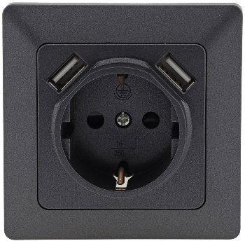 MILOS Schutzkontakt-Steckdose, Anthrazit - 250V~/ 16A, UP, 2x USB Buchse je 5V/1A