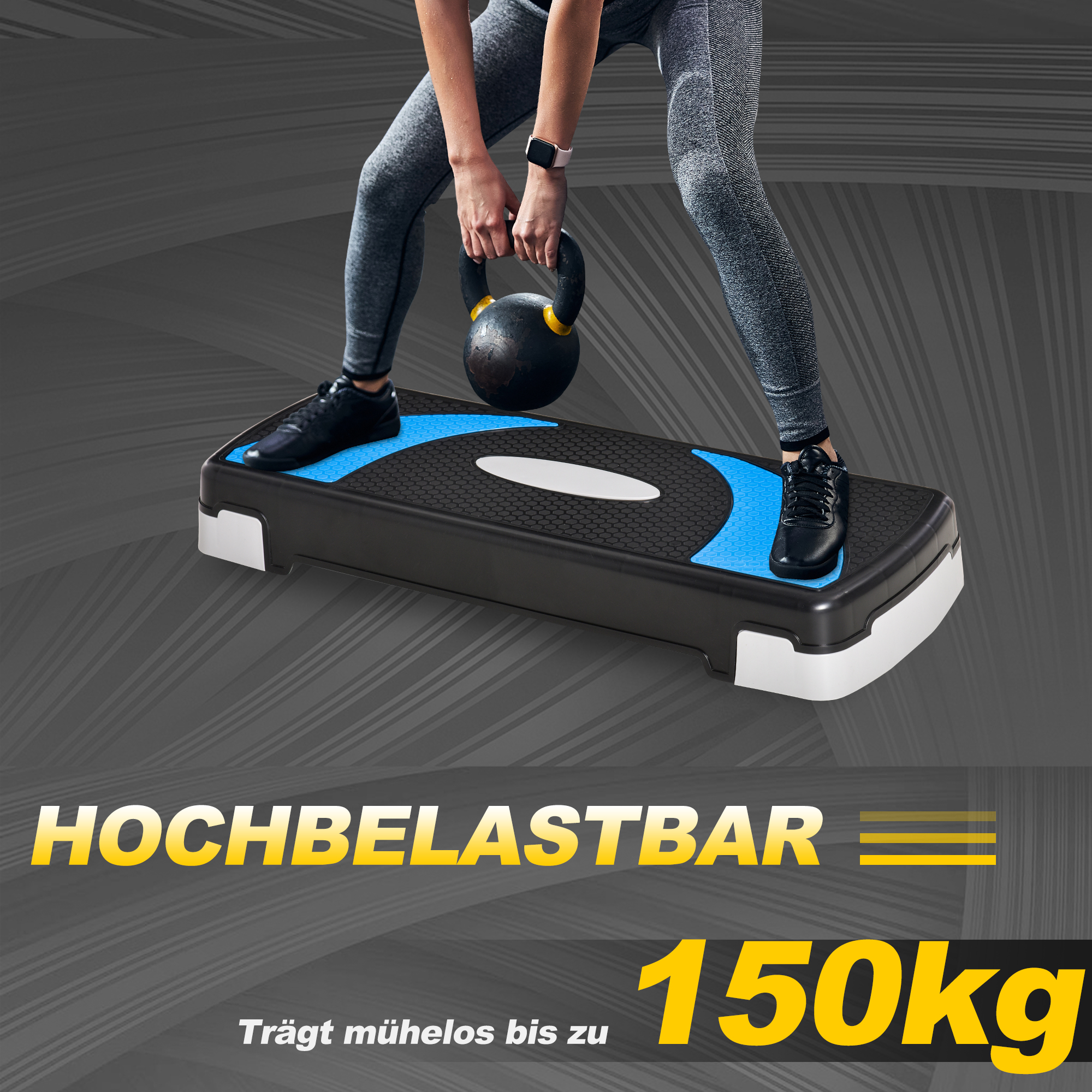 Aerobic-Stepper 3-stufig höhenverstellbar 80 x 31 x 20 cm Schwarz+Hellblau+Grau