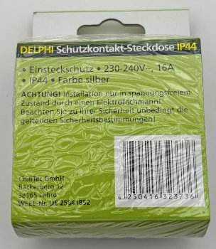 DELPHI Schutzkontakt-Steckdose IP44 - 250V~/ 16A, inkl. Rahmen, UP, silber