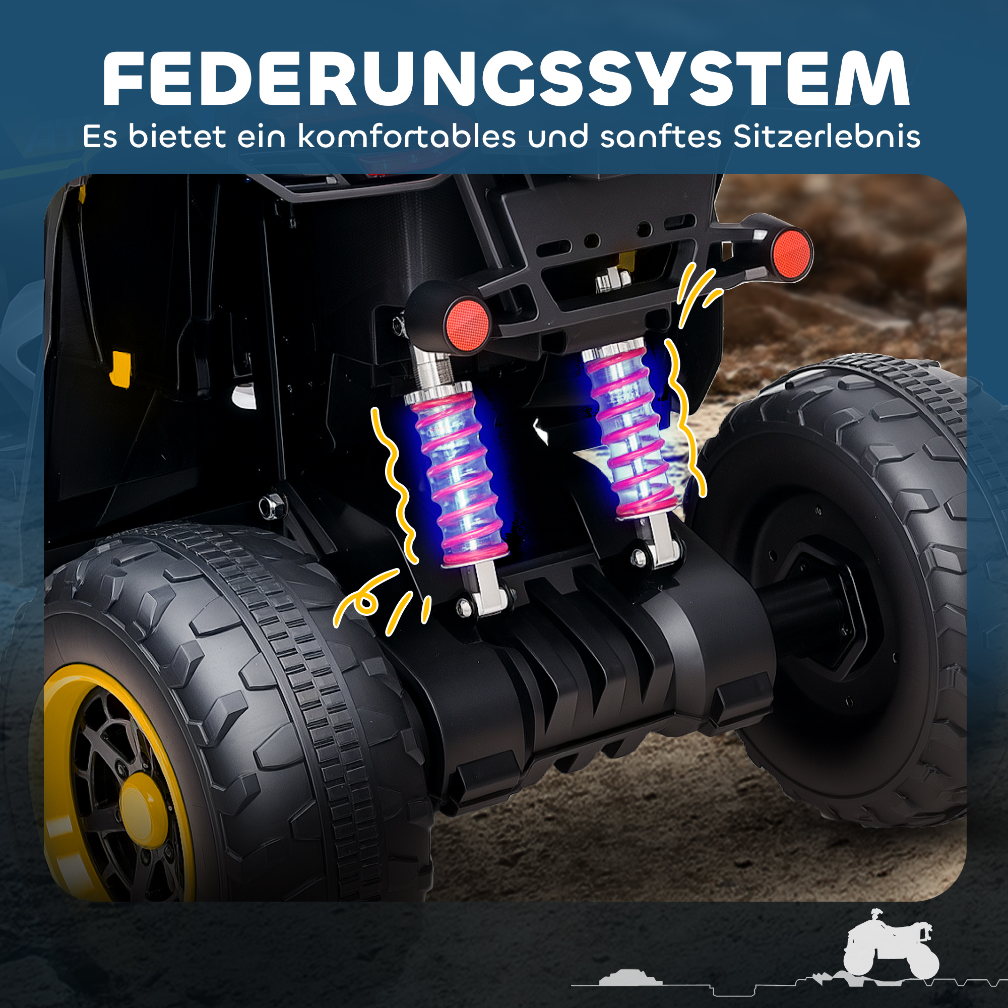 Elektroquad für Kinder, 3-6 km/h, LED-Scheinwerfer, Musik, USB, für 3-8 Jahre, Gelb