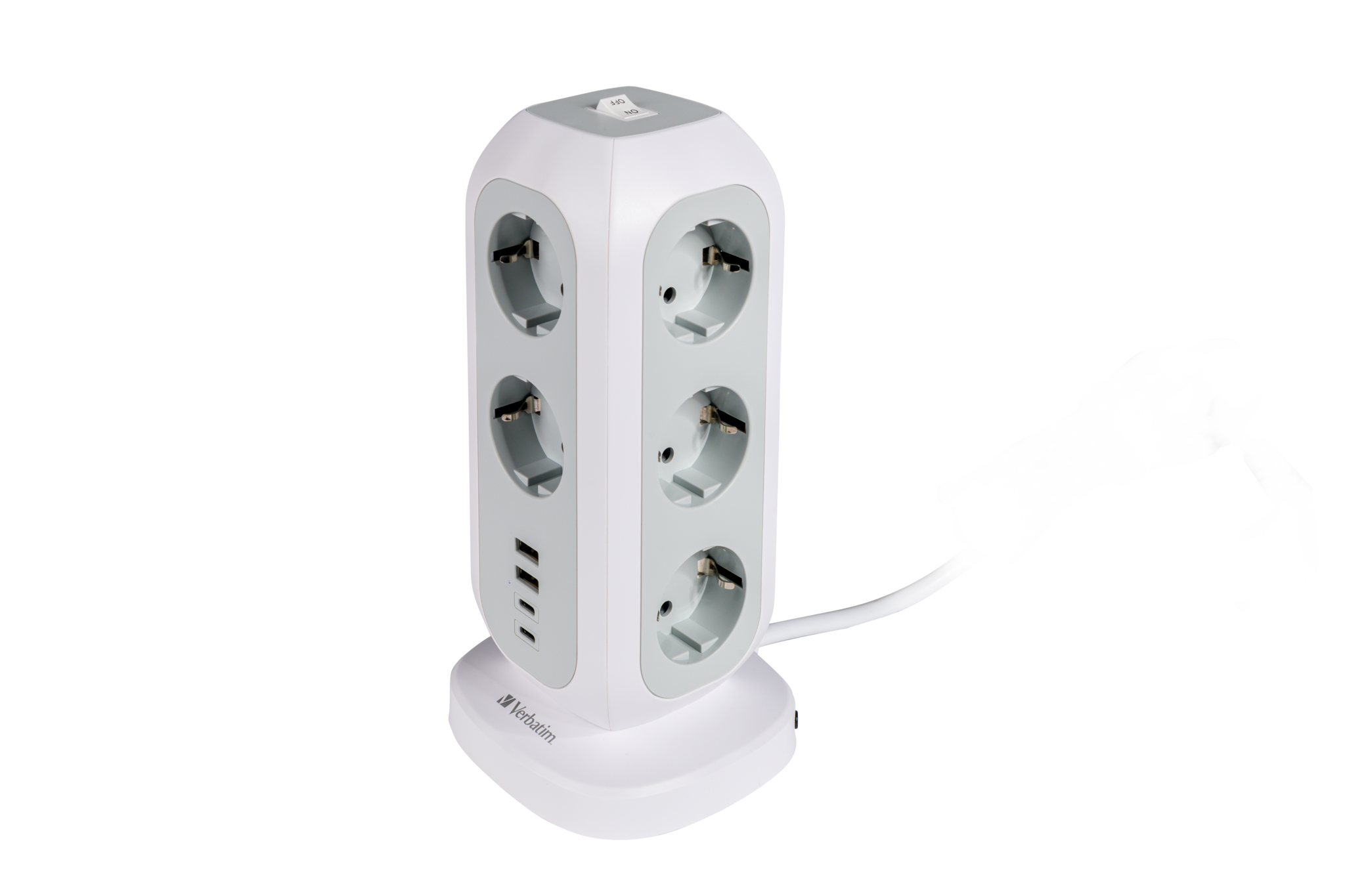 Steckdosen-Tower EUPT-01 Verbatim, 2m Kabel, weiß,11x230V EU, USB-A, 2x USB-C