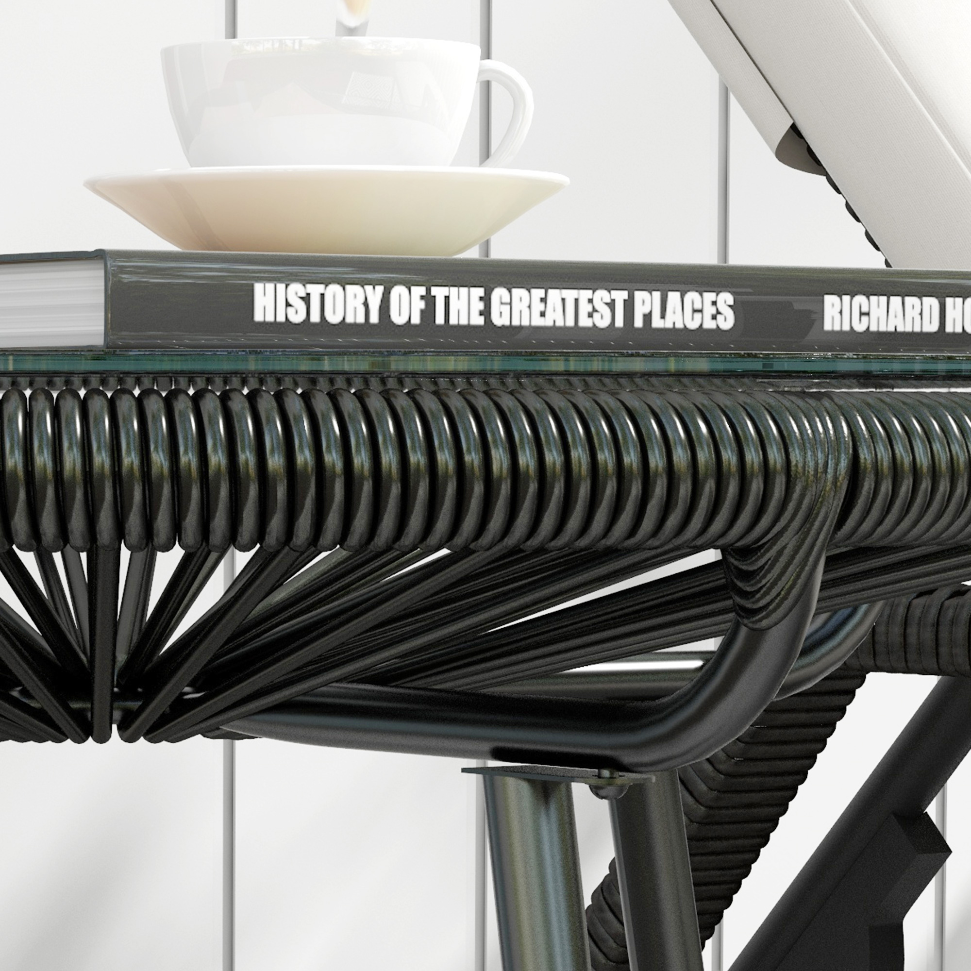 Gartentisch Boho-Stil Outdoor Beistelltisch, PE-Rattan, gehärtetes Glas, wetterbeständig, 50 cm x 50 cm x 50 cm, Schwarz