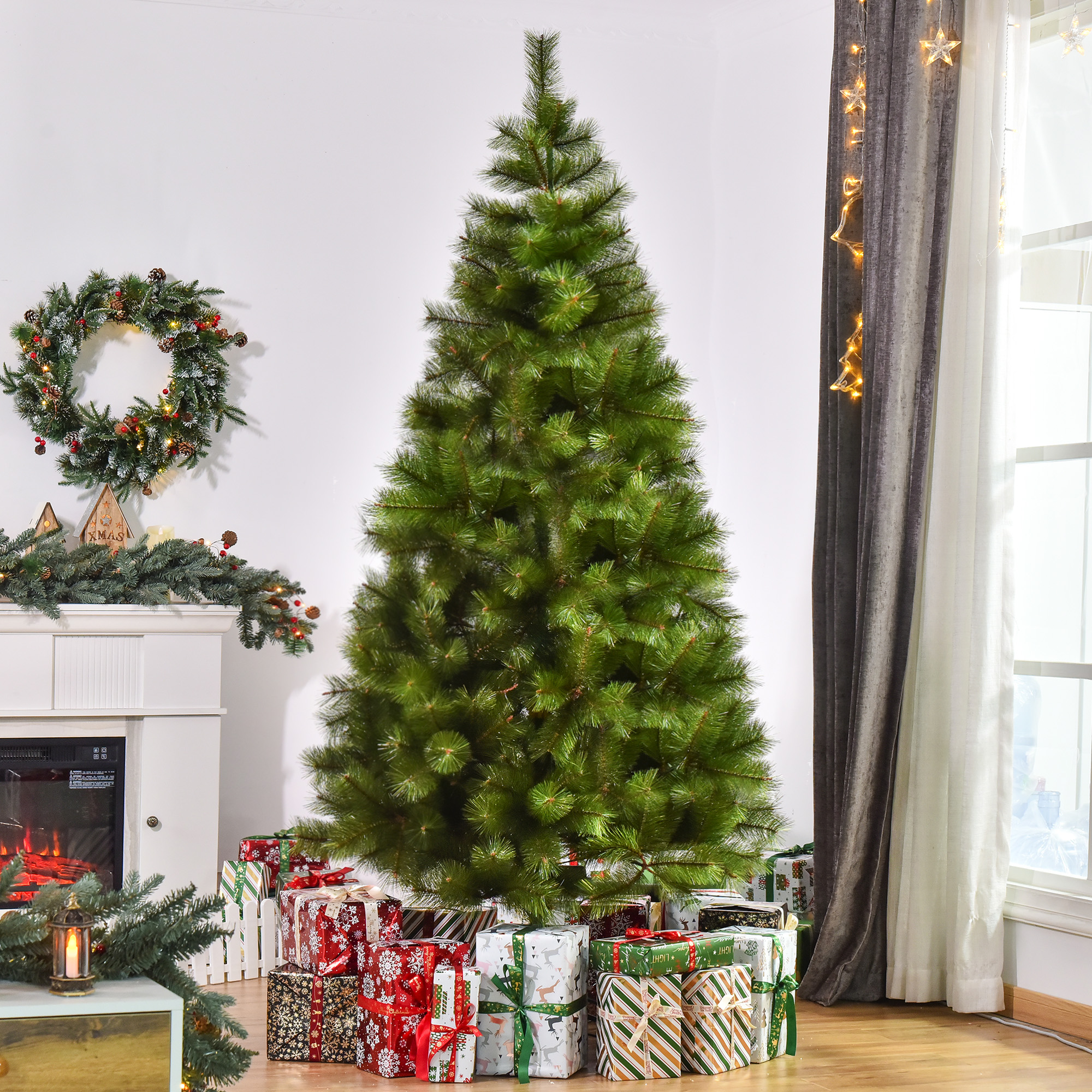 Künstlicher Weihnachtsbaum 210 cm künstlich Tannenbaum mit 505 Spitzen Christbaum Weihnachtsdeko inkl, Metallständer für drinnen