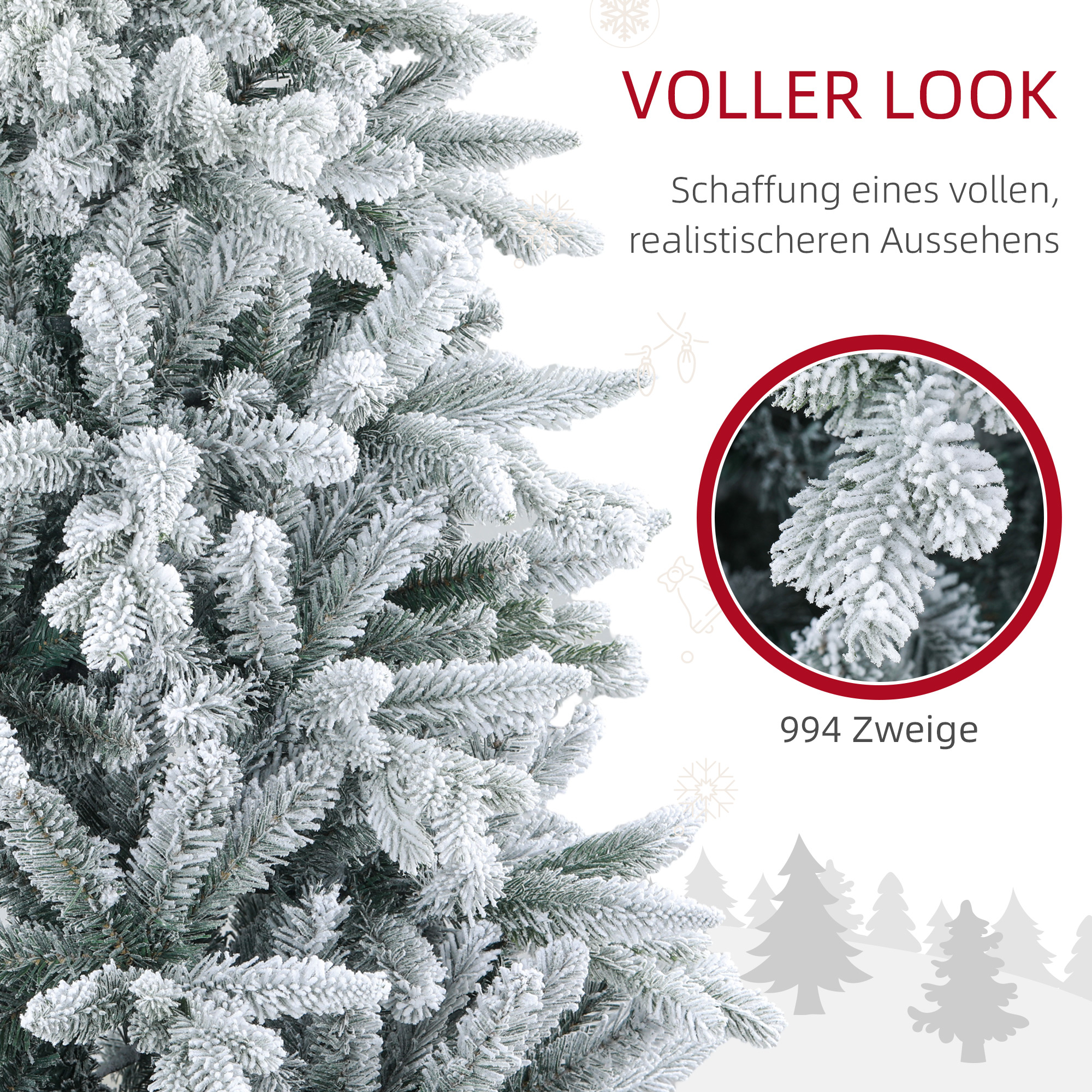 Weihnachtsbaum 180 cm, schneebedeckt, flammhemmend, Metallfuß, formbare Äste, Grün
