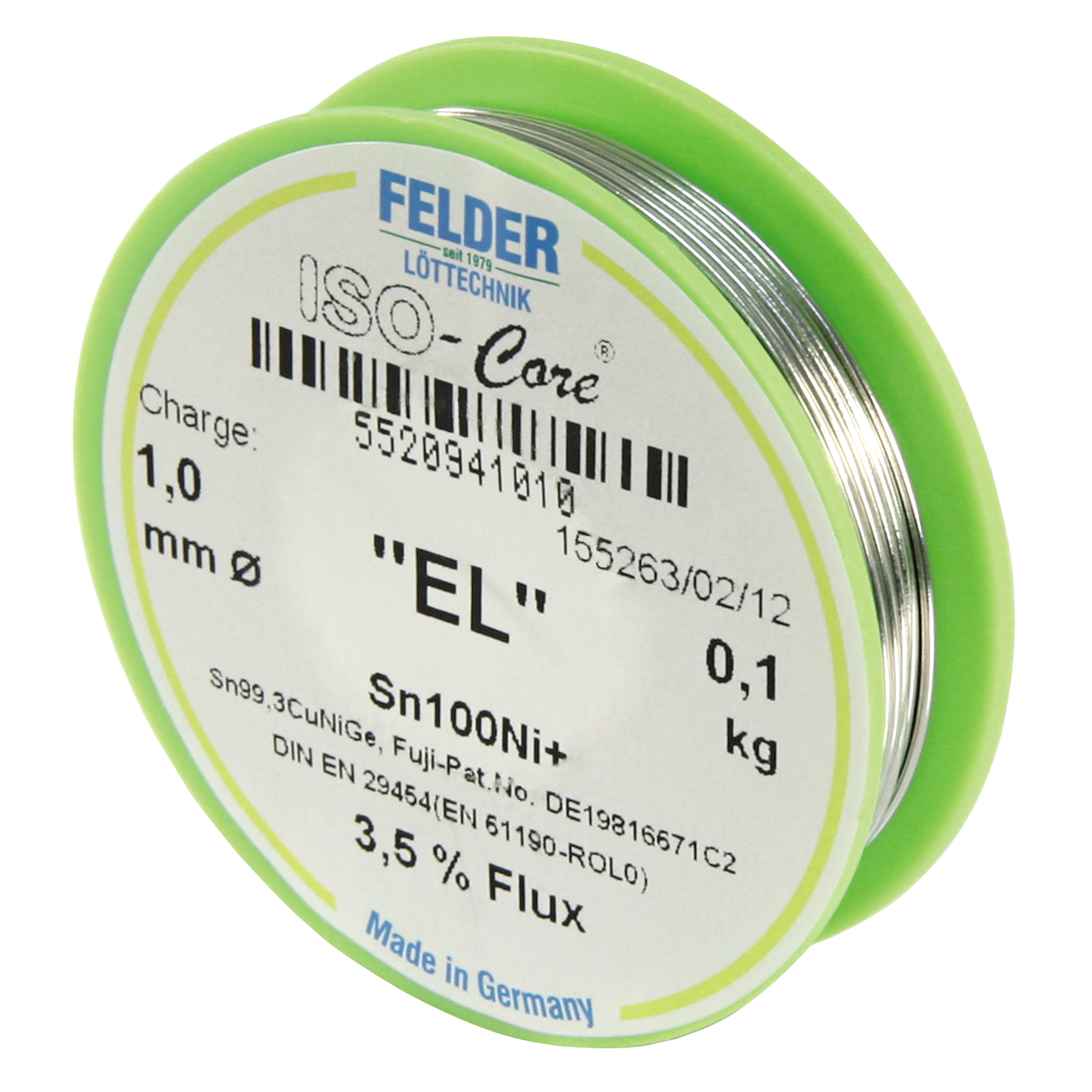 Lötzinn auf Rolle FELDER ISO-Core ''EL'', 1,0mm, 100g, bleifrei (Sn100%Ni+)