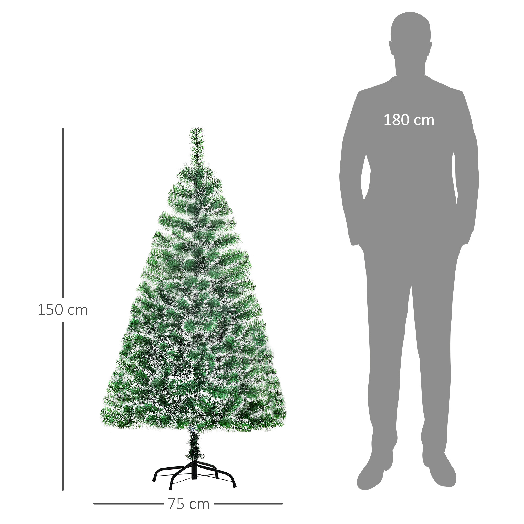Künstlicher Weihnachtsbaum 1,5 m Christbaum Tannenbaum 416 Äste Metallfuß PET Grün