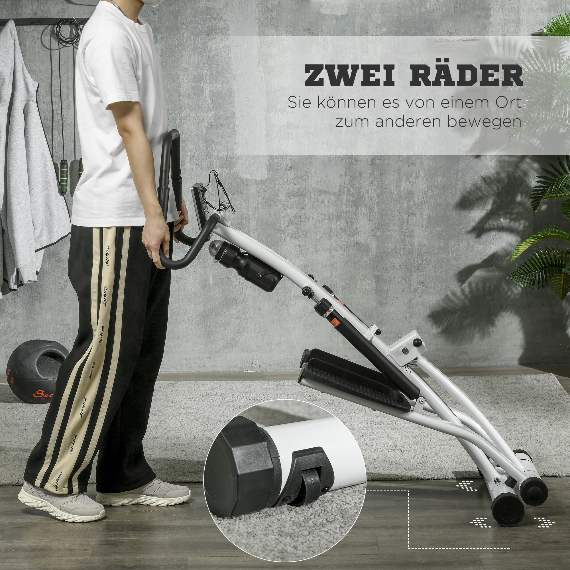 STEPPER mit 12 Widerstandsstufen, LCD-Anzeige, 2 Rollen, 80 cm  x 61 cm x 134 cm, Weiß + Schwarz