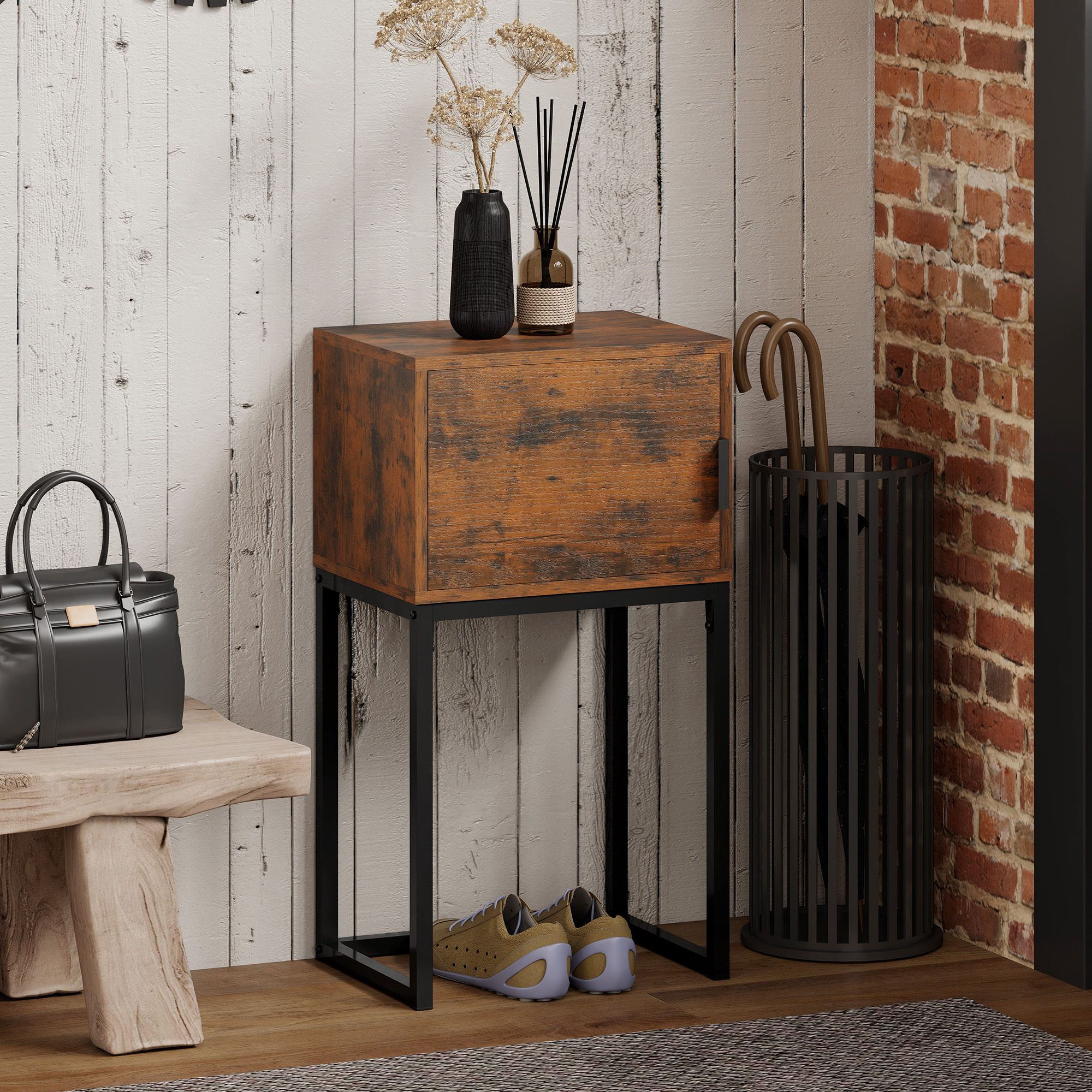 Konsolentisch Schmal, Schrank, Industrie-Design, Wohnzimmer Flur, 40x30x76cm, Rustikal-Braun