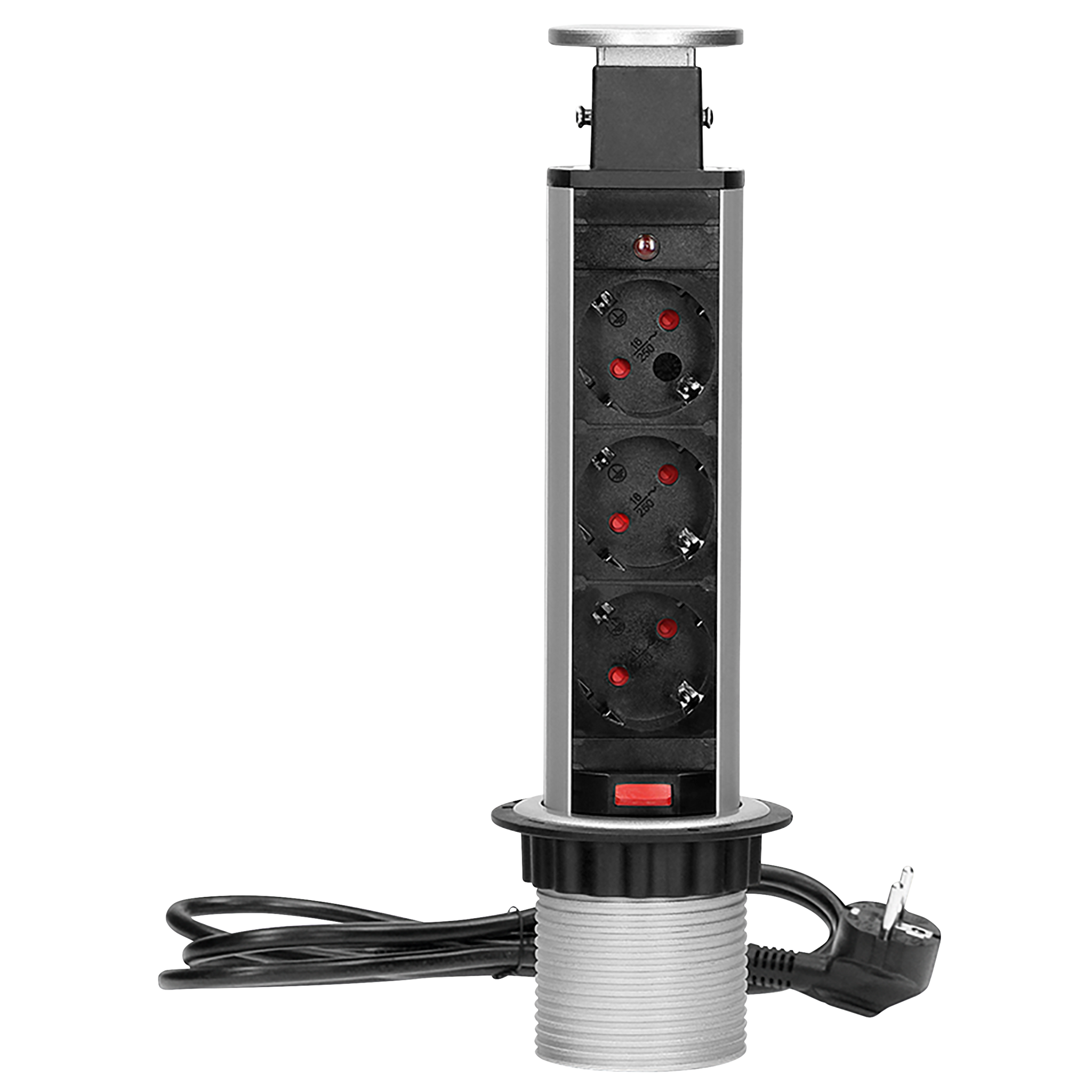 Tisch-Einbausteckdose,Turm Ø 6cm  3 fach, silber, 3600W