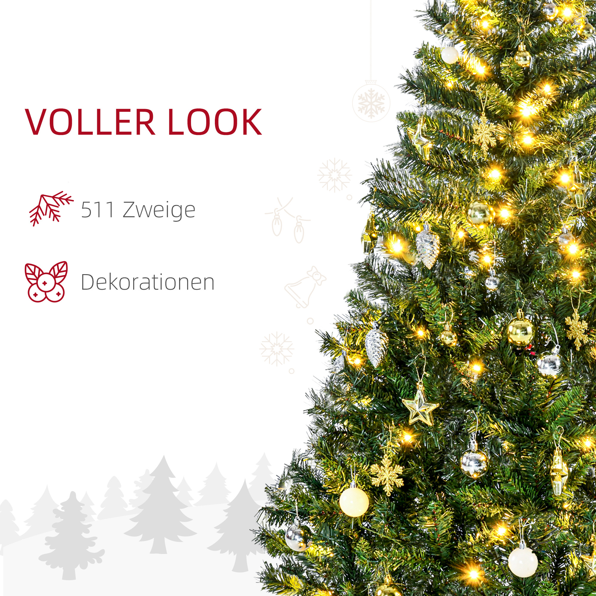 Weihnachtsbaum Christbaum künstlicher Weihnachtsbaum, inkl, Schmuck  95 cm x 95 cm x 150 cm, Grün