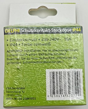 DELPHI Schutzkontakt-Steckdose IP44 - 250V~/ 16A, inkl. Rahmen, UP, weiß