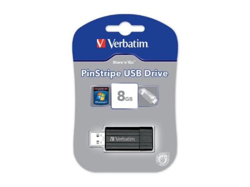 USB FlashDrive 8GB Verbatim PinStripe (Schwarz/Black) 49062