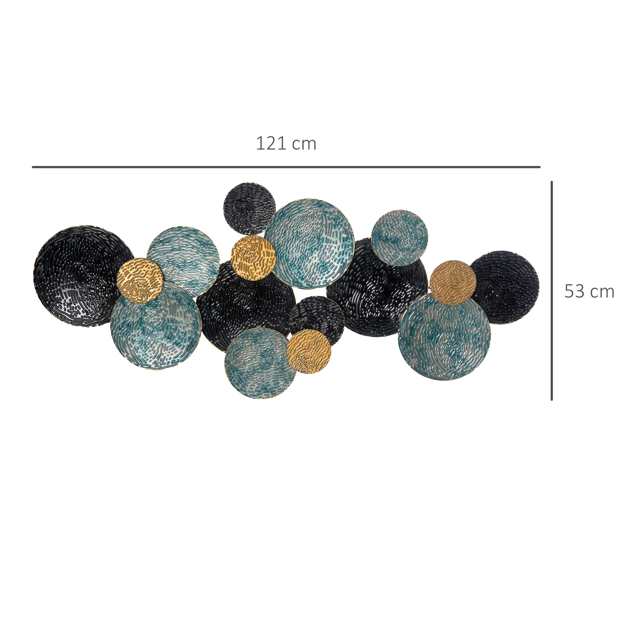 3D-Wanddekoration mit Kreisen 121 cm x 4 cm x 53 cm Metall Blau + Schwarz