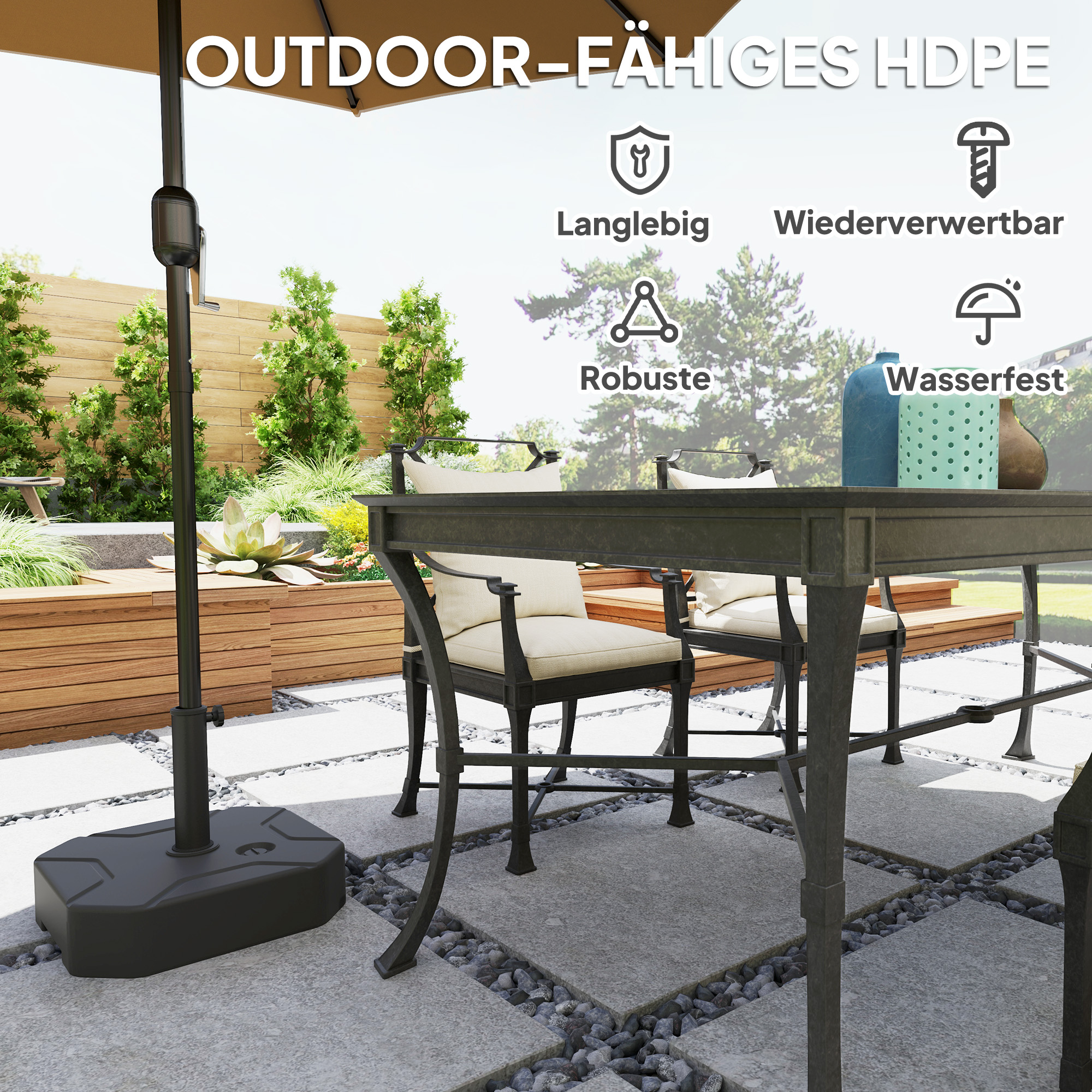 Sonnenschirmständer bis 25 kg befüllbar Schirmständer, Quadratisch Schirmhalter Ständer für Sonnenschirm 38/48mm