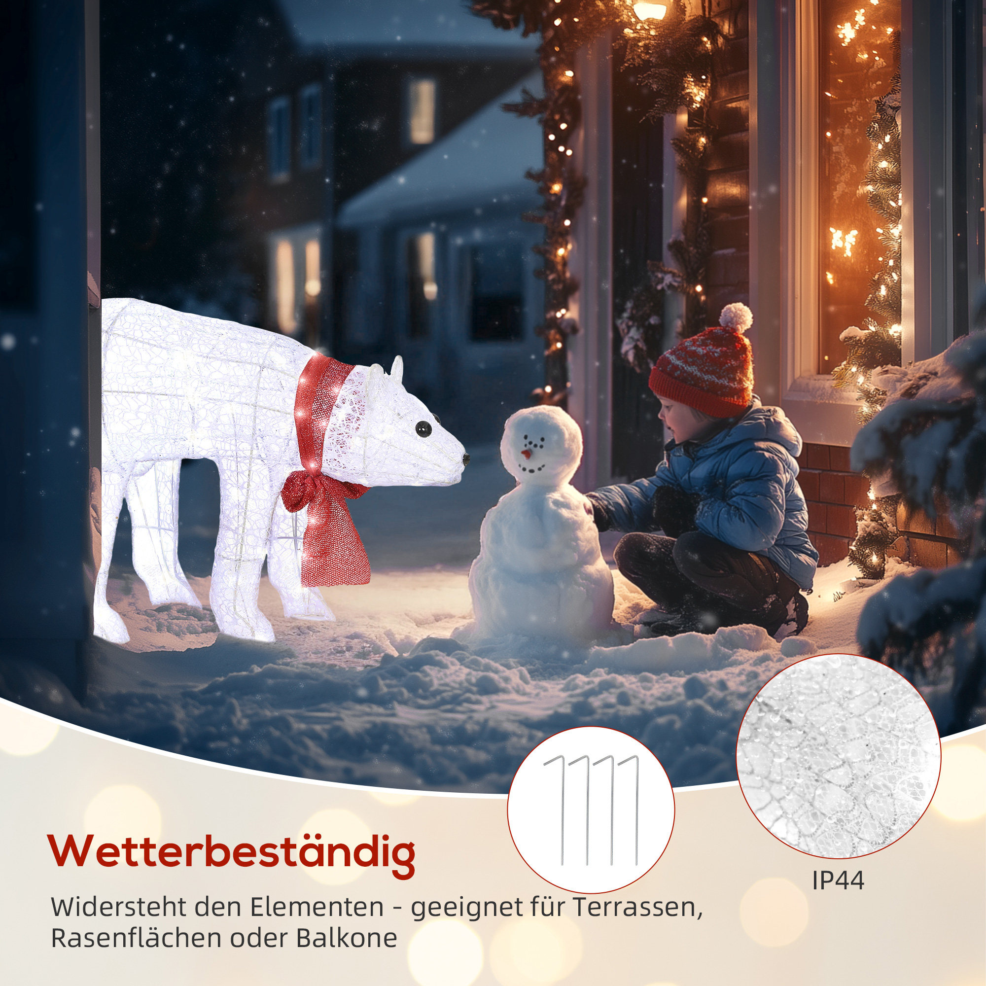 2-teilige Eisbären-Weihnachtsdekoration, 140 weiße LEDs, Wasserfest, Timer, für drinnen und draußen