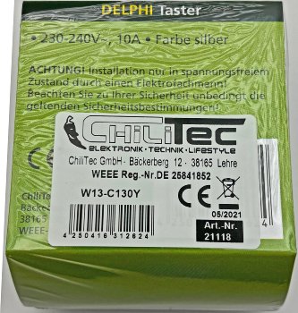 DELPHI Taster - 0-250V~/ 10A, inkl. Rahmen, UP, silber