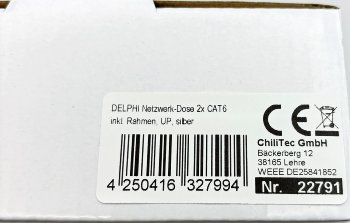 DELPHI Netzwerk-Dose 2x CAT6 - inkl. Rahmen, UP, silber
