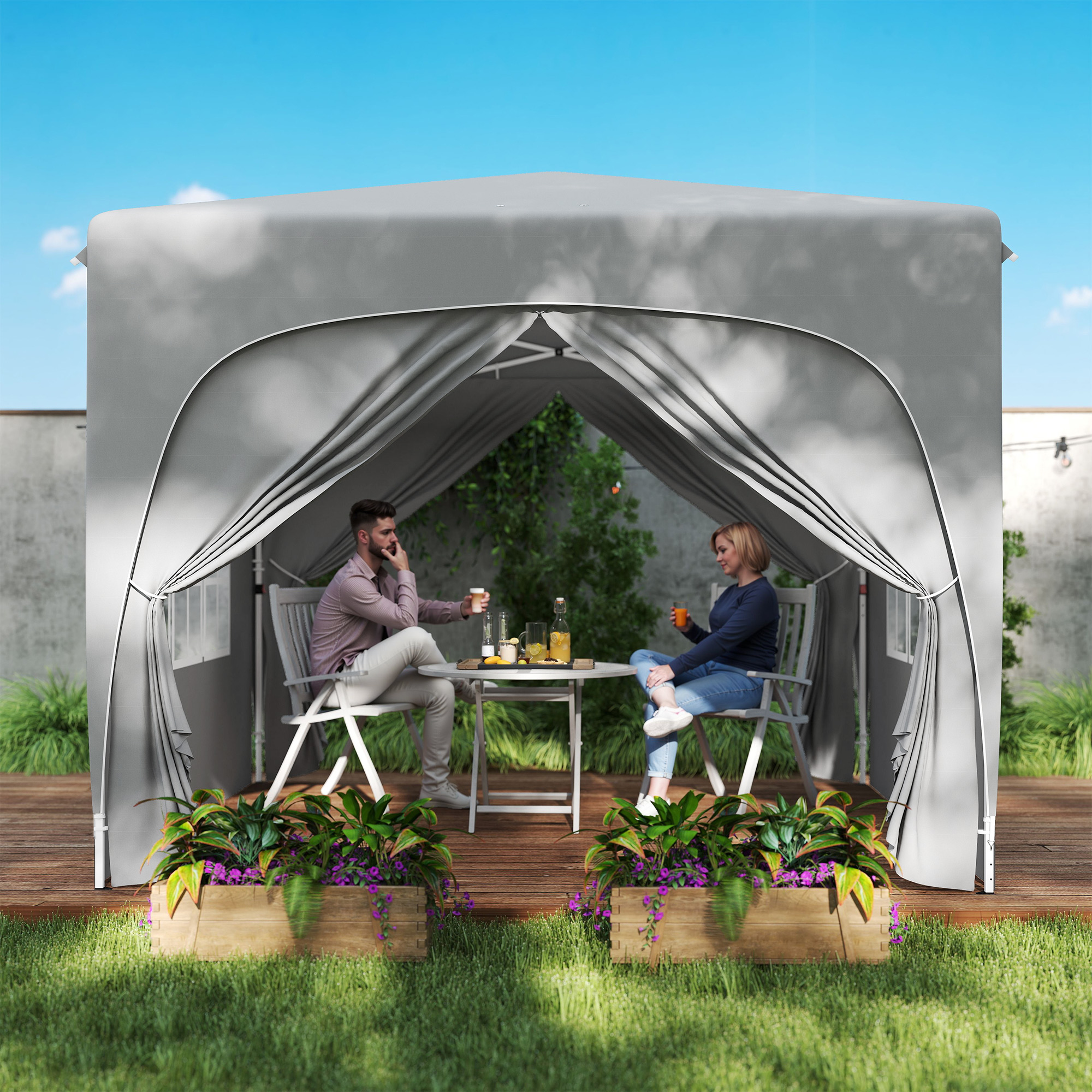 3 x 3 m Pavillon, Pop-up Gartenzelt mit Seitenwänden und Tragetasche, UPF50+, höhenverstellbar, Sand