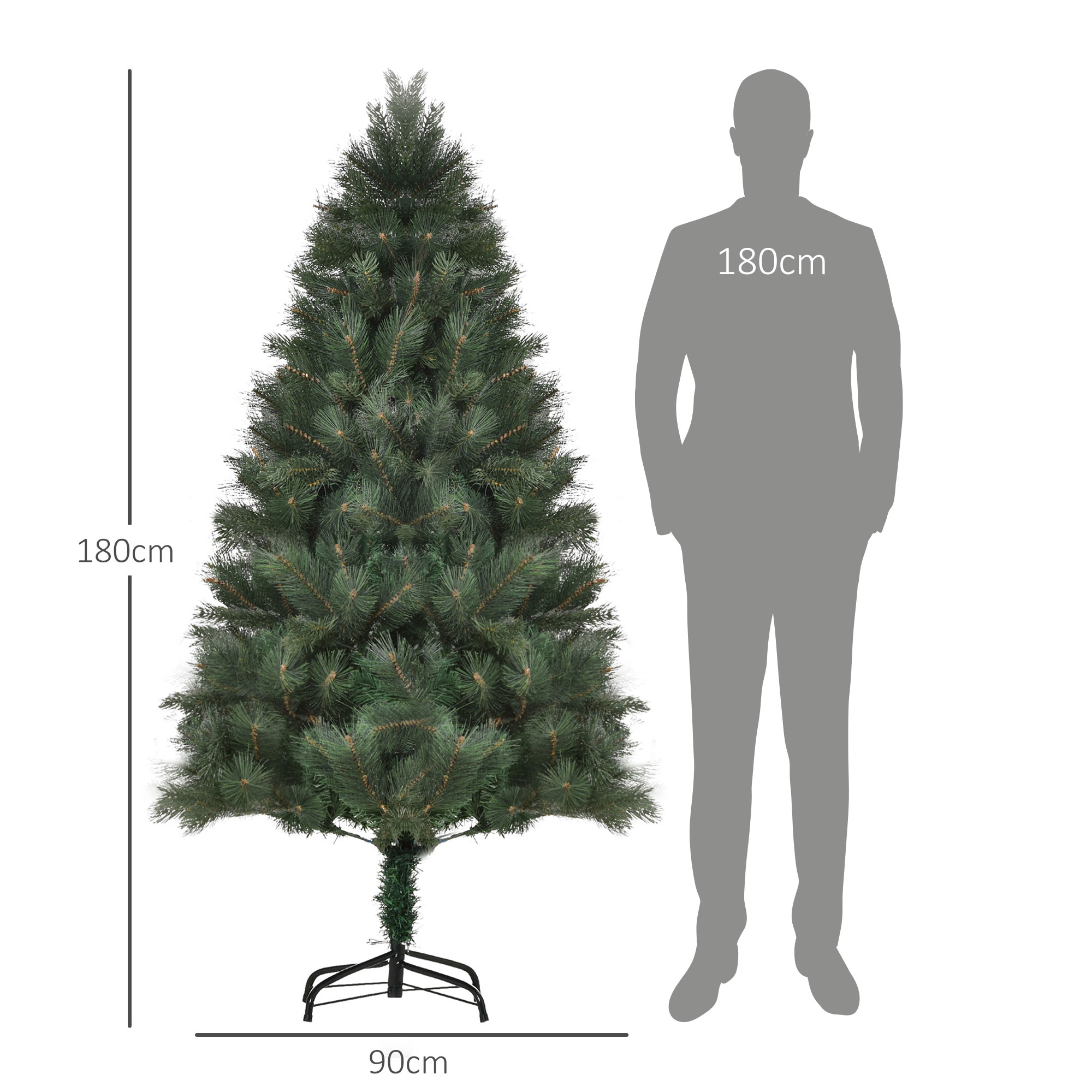 Weihnachtsbaum Ø90 x 180 cm, künstliche Tanne, realistisches Nadelkleid, Grün