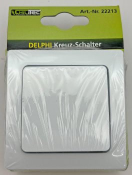 DELPHI Kreuzschalter - 250V~/ 10A, inkl. Rahmen, UP, weiß