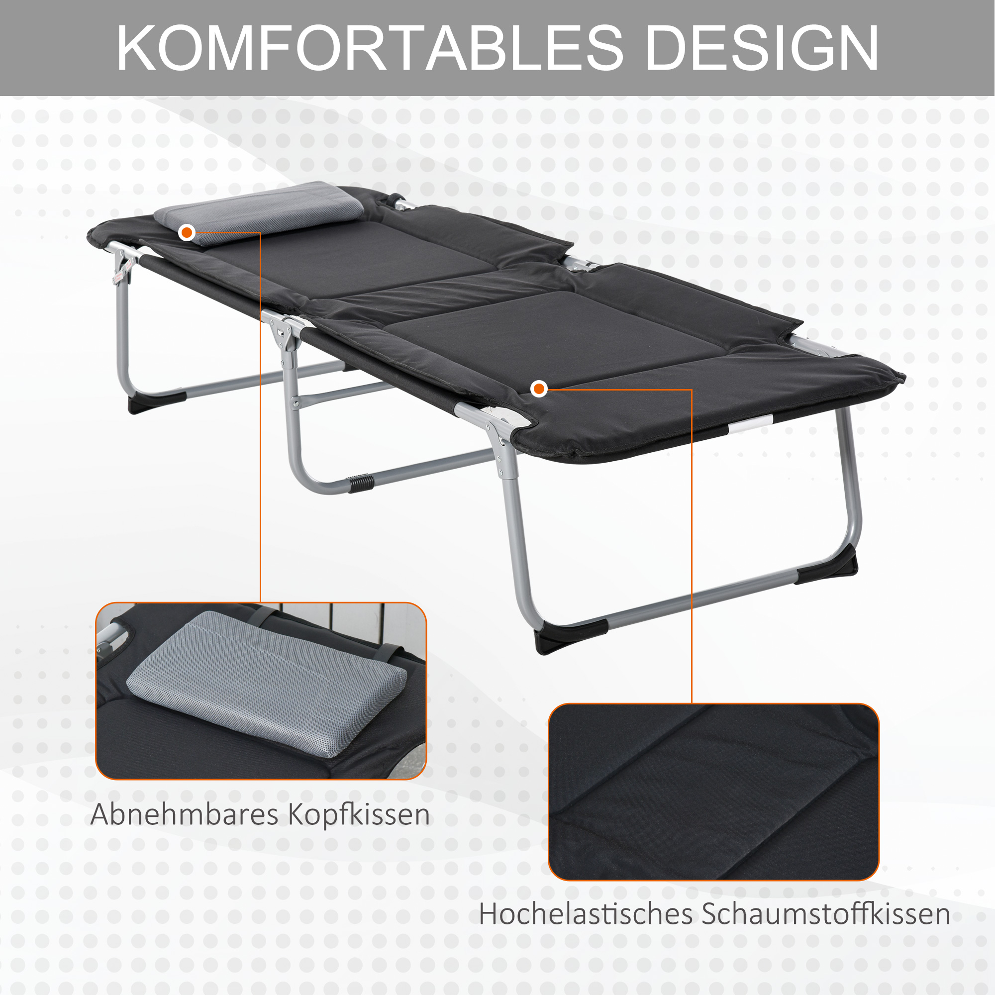 Campingbett Feldbett Klappbett mit Kissen Campingliege für Outdoor Camping Reisen  183 x 66 x 33 cm