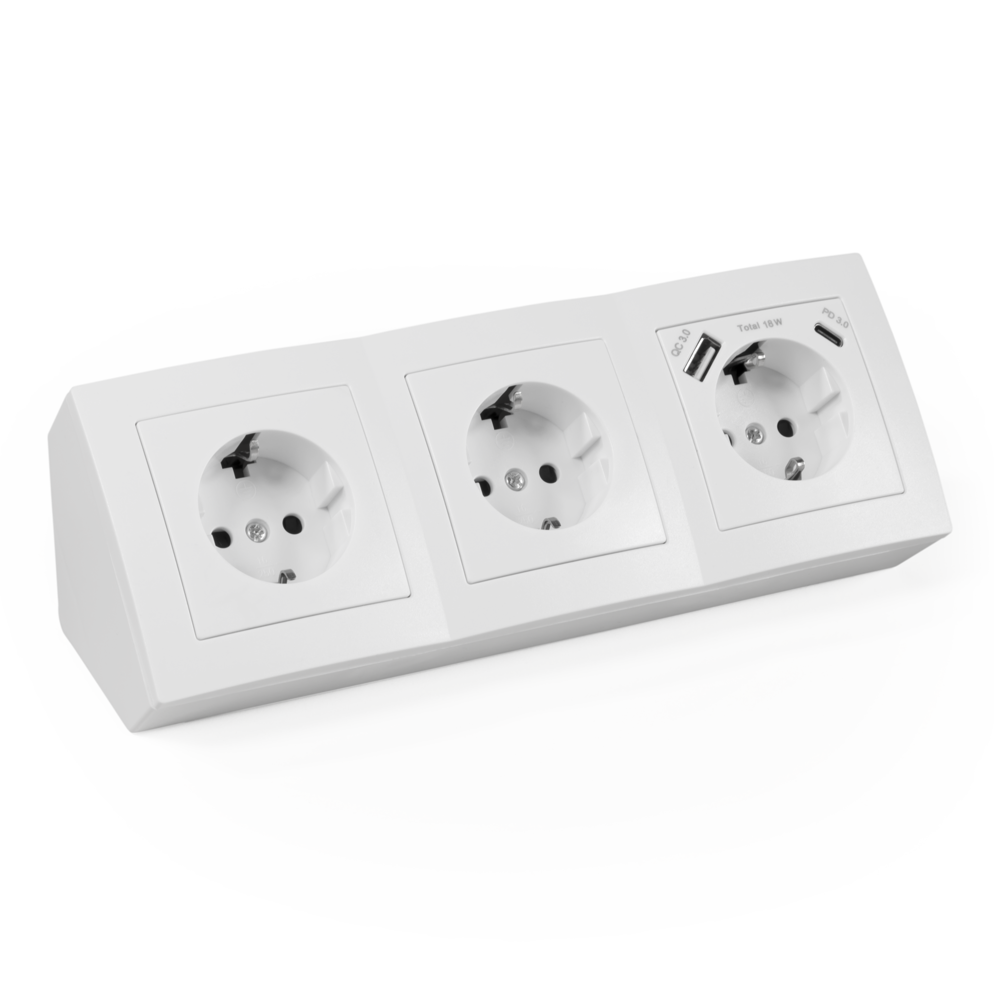 Steckdosenblock McPower ''Flair'' weiß, 3-fach Schutzkontakt + USB-C / USB-A