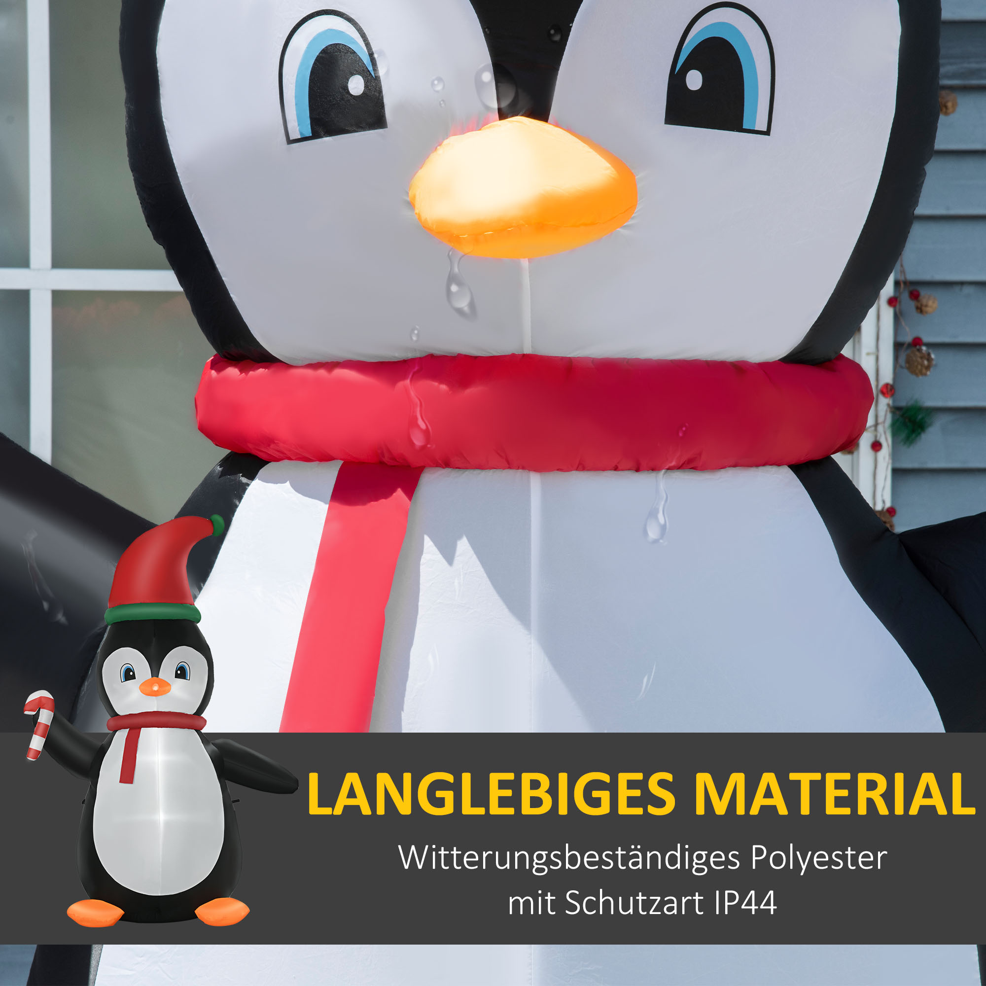 Aufblasbare Weihnachtsdeko, 2,5 m Aufblasbarer Weihnachtspinguin mit 3 LED-Lichtern, 162 x 100 x 250 cm, Mehrfarbig