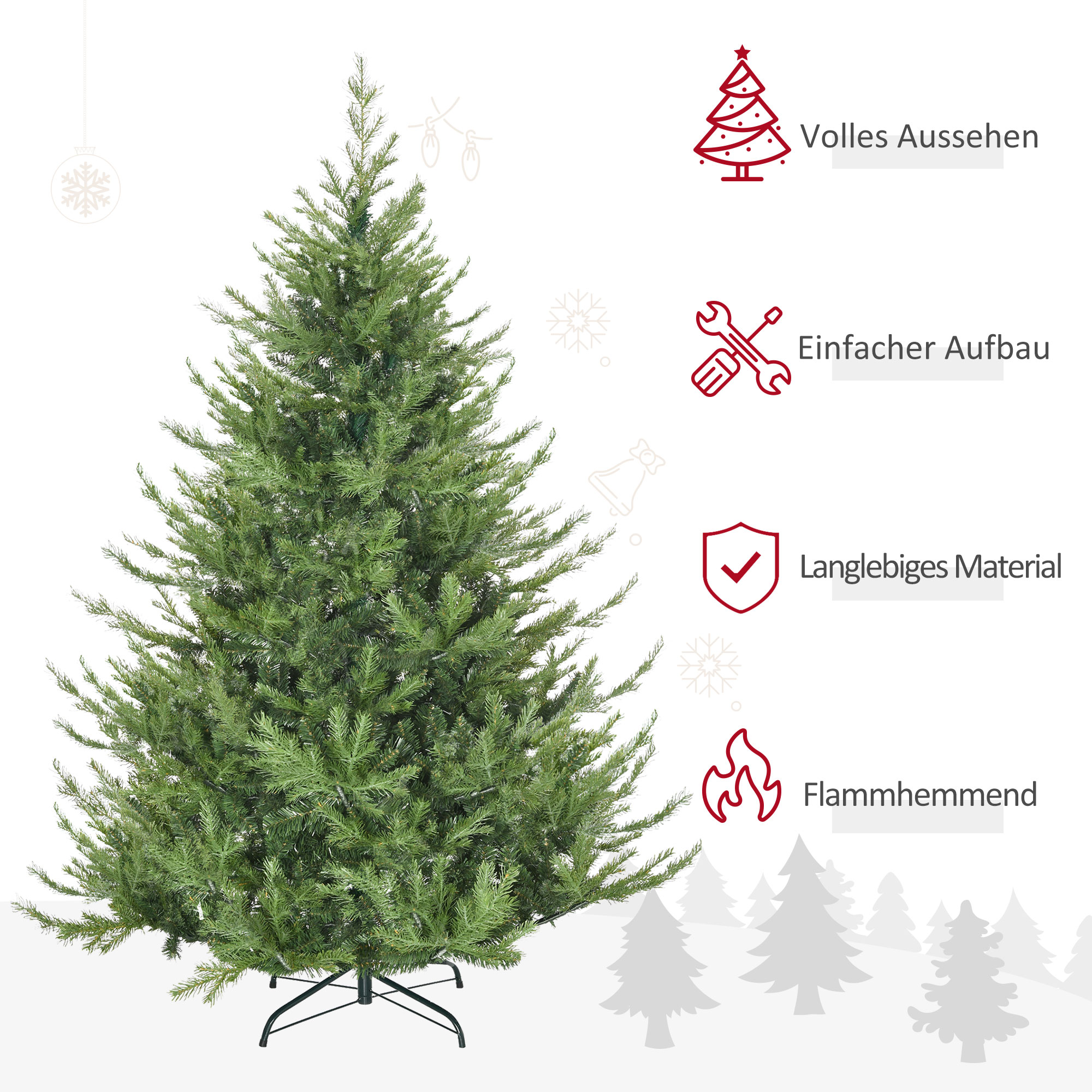 Weihnachtsbaum, Kunsttanne, realistisches Aussehen, schneller Aufbau, Kunststoff, Grün, 136 x 136 x 180cm