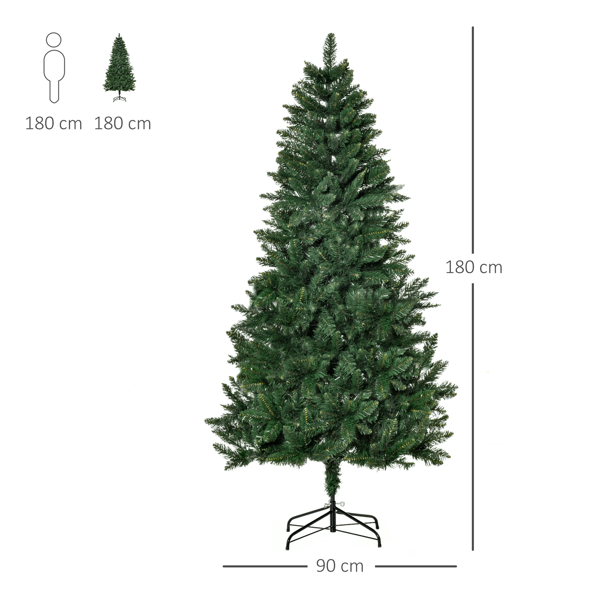 Künstlicher Weihnachtsbaum 180 cm Kieferbaum künstlich mit 724 Zweigen Metallständer für drinnen