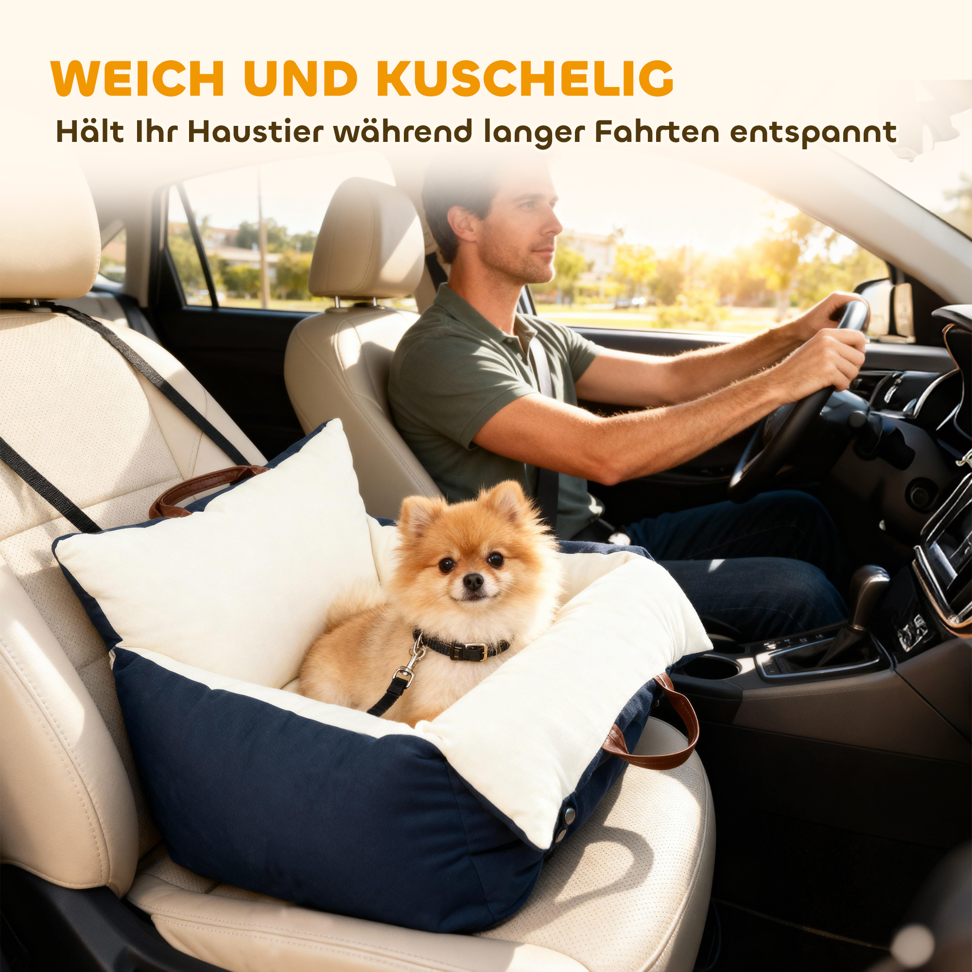 Hundeautositz, 2 Gurte, waschbare Bezüge, für Haustiere unter 5 kg, Blau