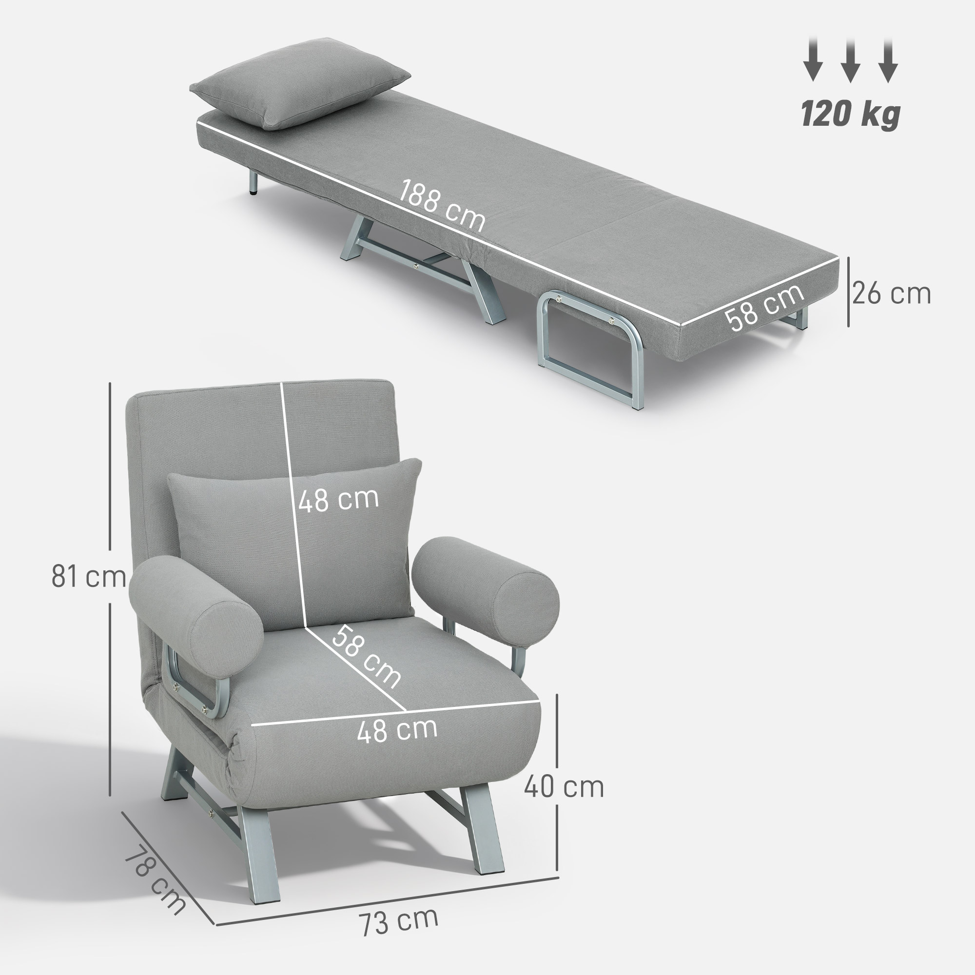 Schlafsessel, Polstersessel, zum Gästebett umwandelbar, ergonomisch, Hellgrau