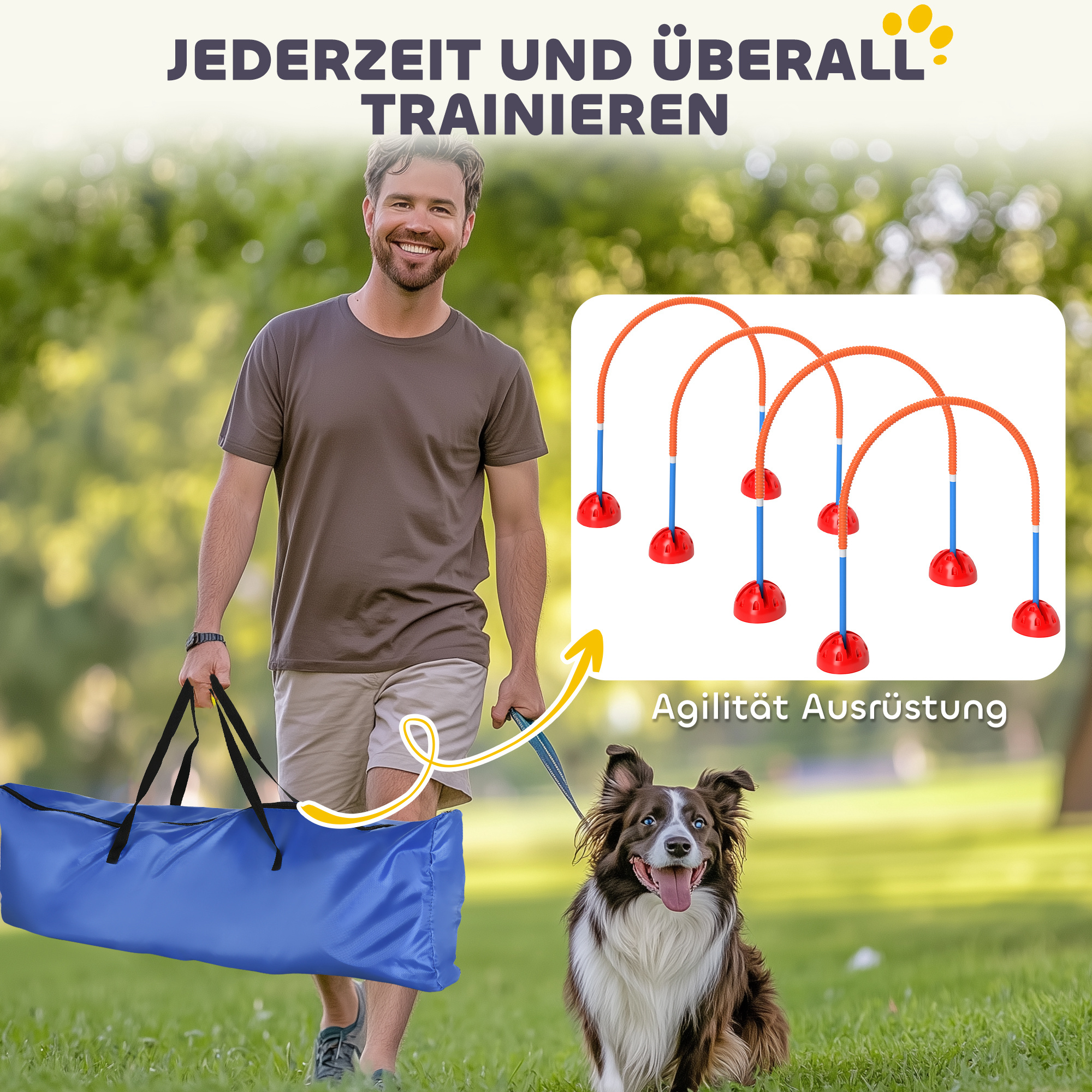 4-teiliges Hunde-Agility-Trainingsgerät mit 4 Türen in verstellbarer Breite, Tragetasche, für Garten, Blau