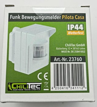 Funk-Bewegungsmelder für "Pilota Casa" - IP44, 90°/8m PIR,  Aufputz, weiß