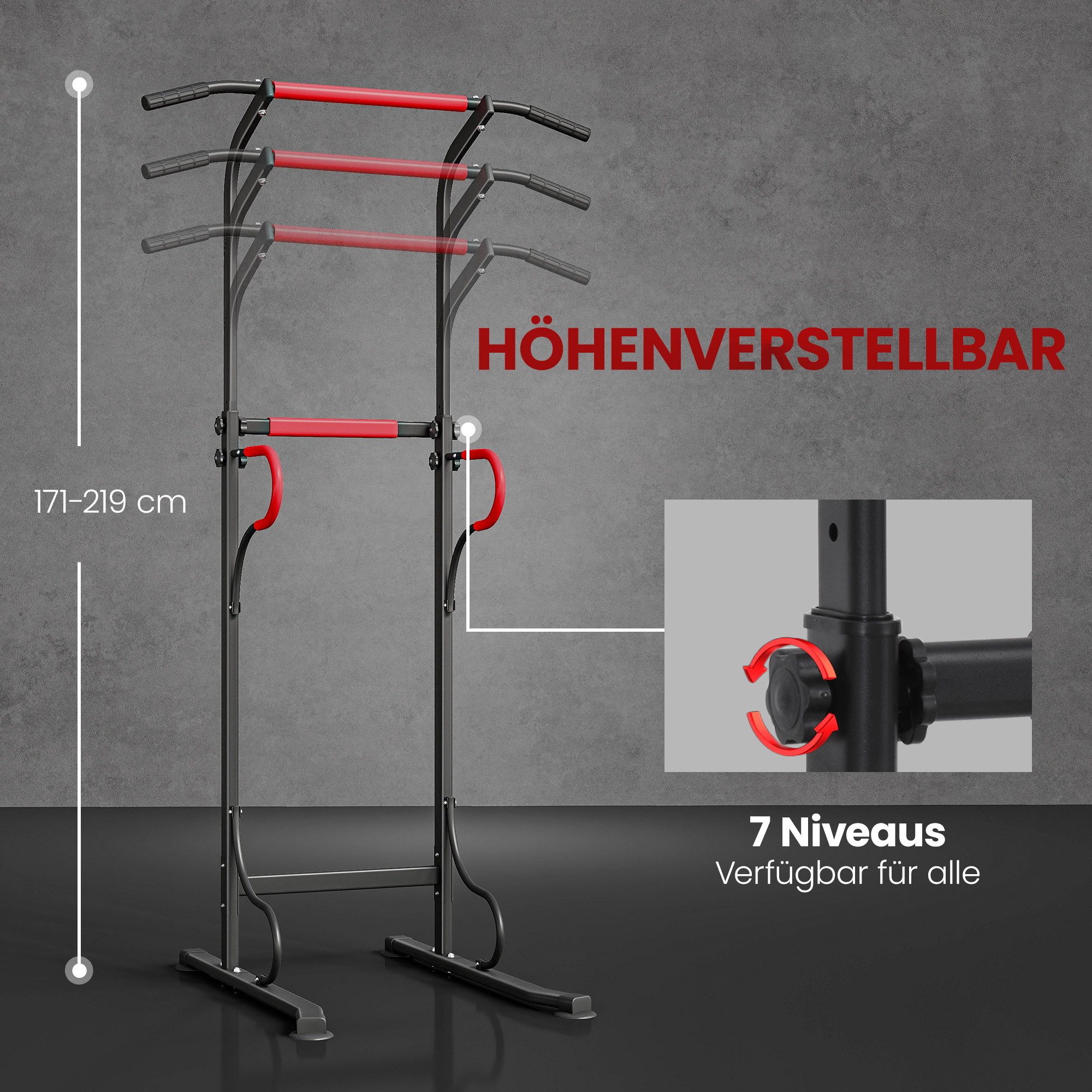 Power Tower höhenverstellbar Dip Station mit Klimmzugstange, Saugnäpfe Kraftstation für Zuhause