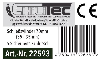 Schließzylinder 70mm (35+35mm) - Profil-Zylinder, 5 Sicherheits-Schlüssel