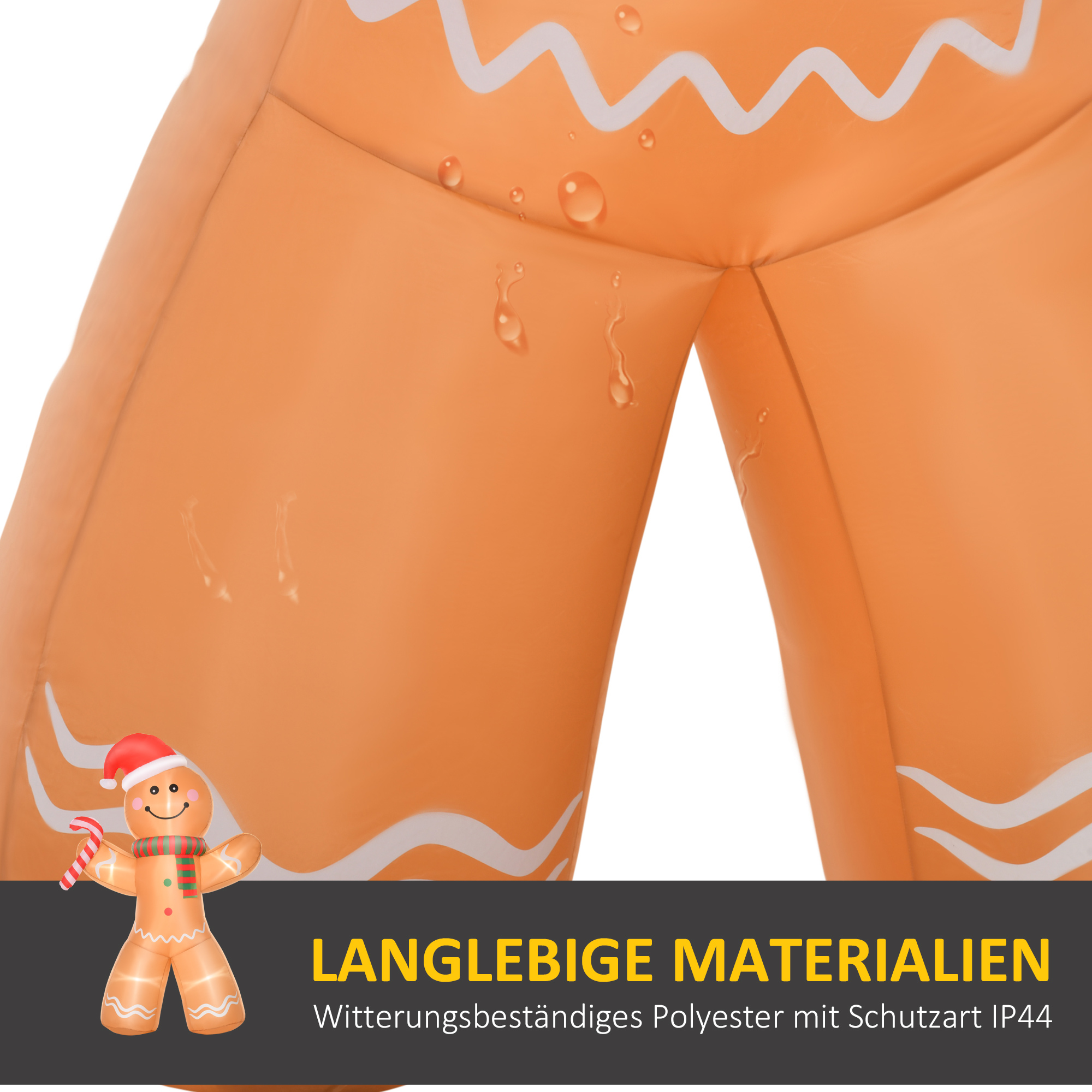 Selbstaufblasender Lebkuchenmann, inkl, Gebläse, Weihnachtsdekoration 2,4 m mit LED-Lichtern