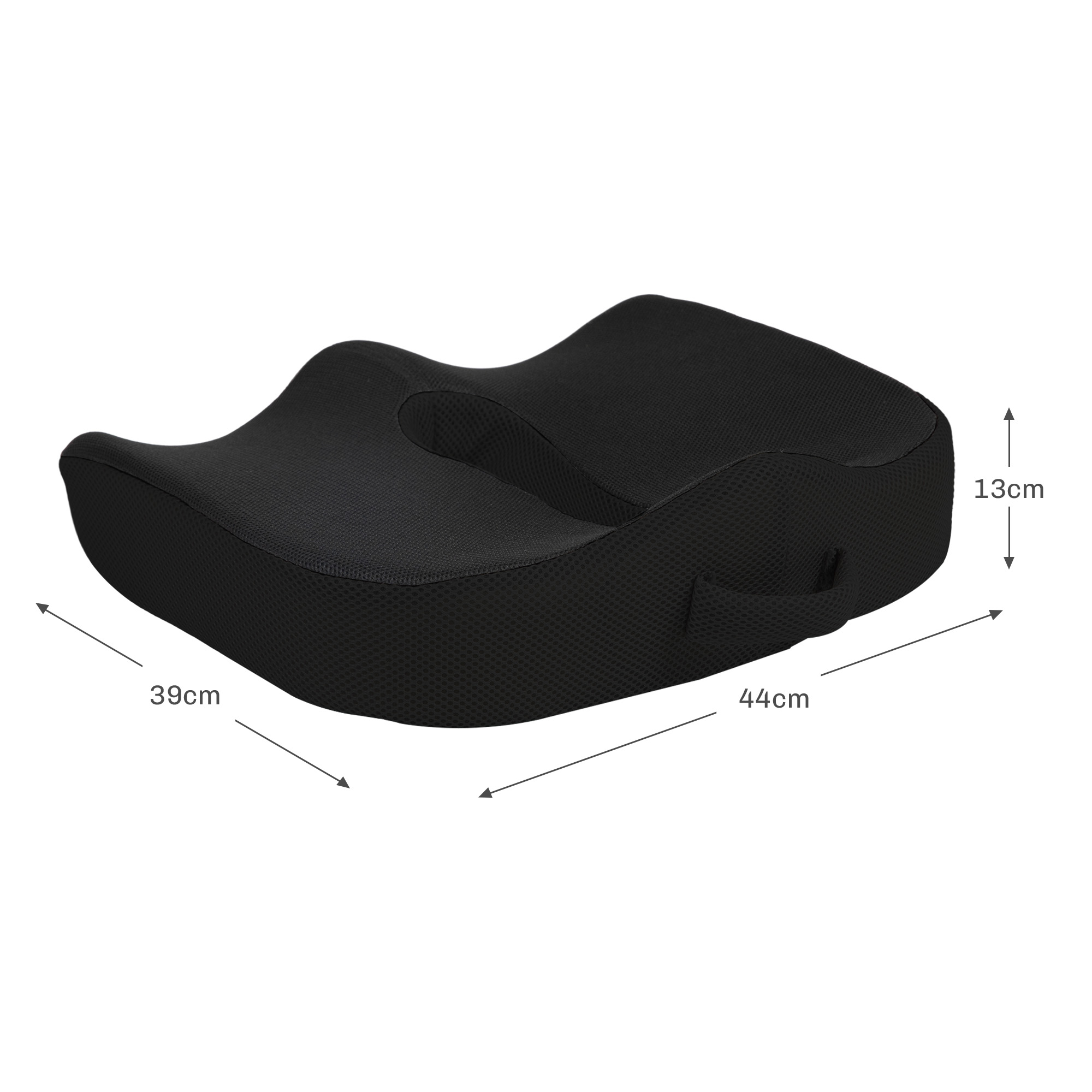 Sitzkissen, ergonomisch, atmungsaktiver Bezug, rutschfest, 44x39x13 cm, Schwarz