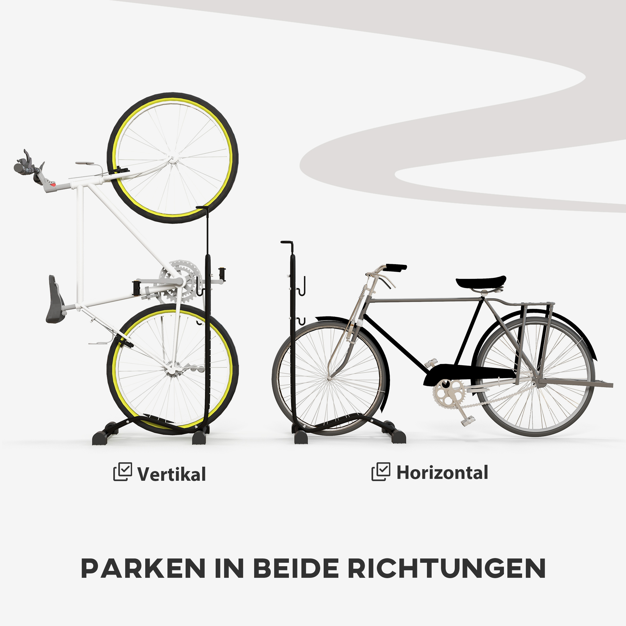 Fahrradständer, vertikal/horizontal, für 24-29", 700c, 41 x 41 x 76-121cm, Stahl, Schwarz