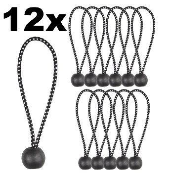 Spanngummi mit Kugel, 12er Pack - Elastisch, Länge 12cm, schwarz